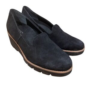 Vionic Willa Wedge Loafers Womens 10 Wide Black Suede‎ Water Repellent Slip On